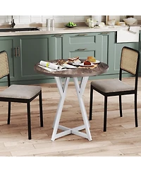 Gymax 31.5 Inch Round Dining Table for 2-4 Thick Wooden Tabletop Metal Pedestal Base
