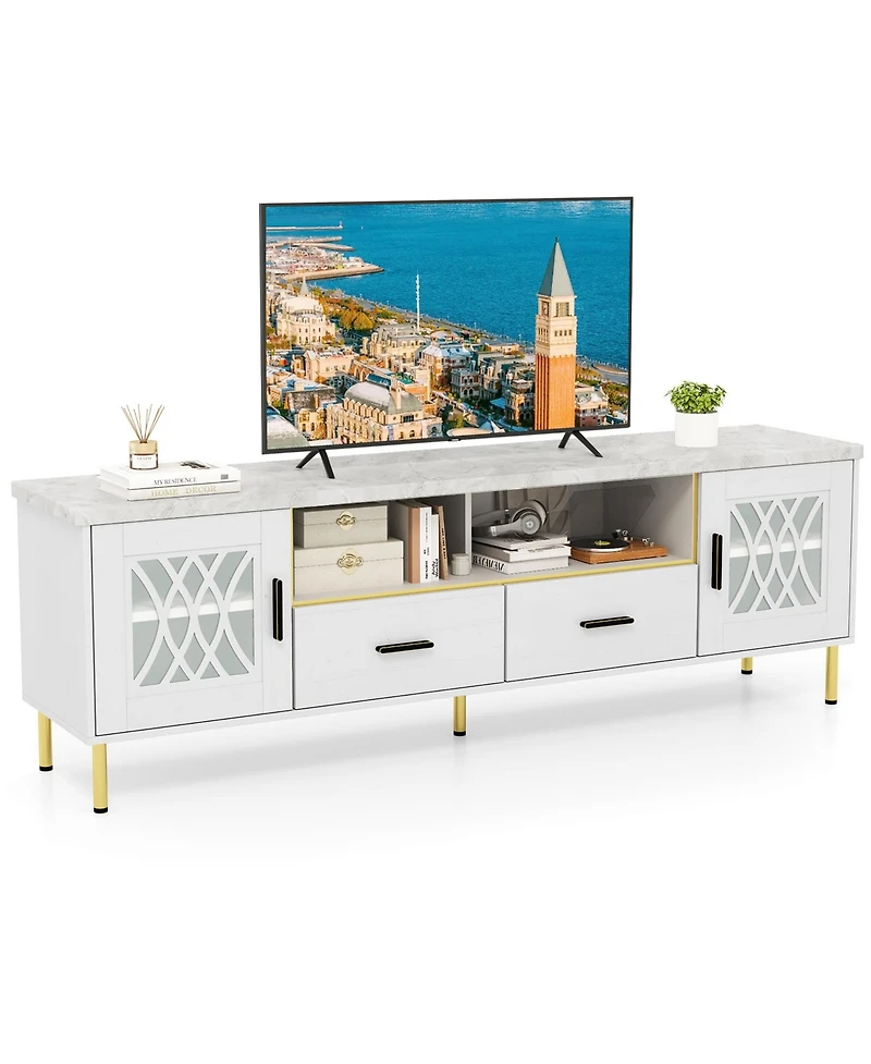 Gymax Modern Faux Marble Entertainment Center 71-Inch Tv Stand