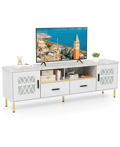 Gymax Modern Faux Marble Entertainment Center 71-Inch Tv Stand