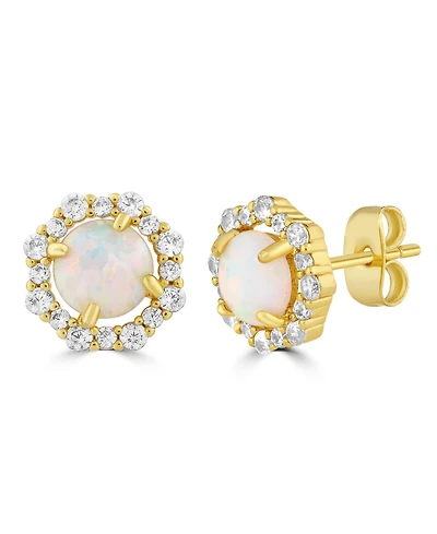 Simona Elegant Round White Opal Halo Cz Studs