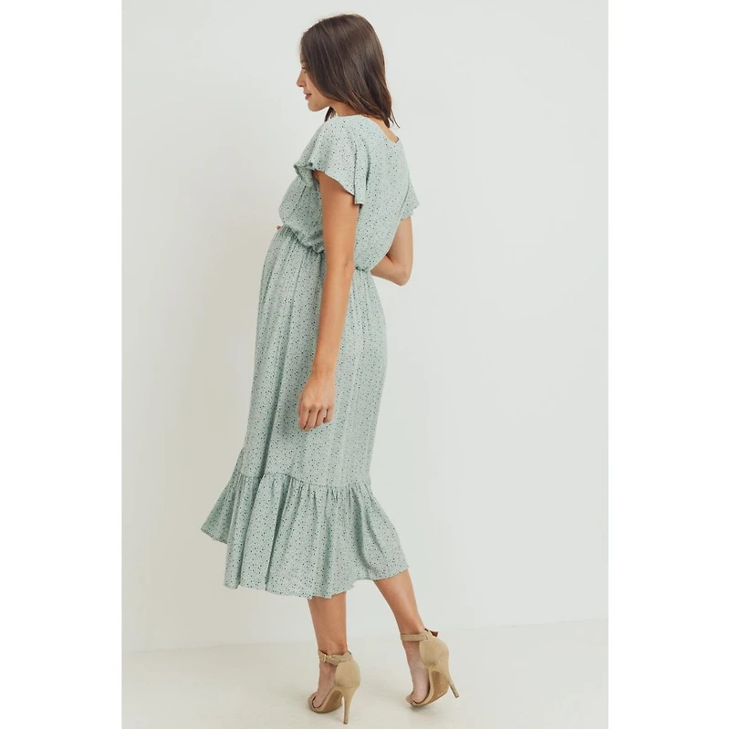 Hello Miz Maternity Flutter Sleeve V-Neck Empire Waist Midi Dress