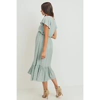 Hello Miz Maternity Flutter Sleeve V-Neck Empire Waist Midi Dress