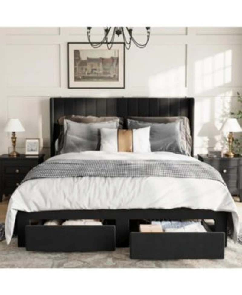 Gaomon Bed Frame Bed Frame Upholstered Platform Bed With Velvet Headboard Wing Edge Design 2 Storage Drawers No Box Spring Needed