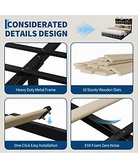 homfan Upholstered Bed Frame with Led Storage Headboard, Charging Station and 2 Drawers