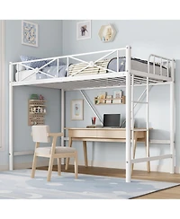homfan Metal Loft Bed Frame with Ladder and 15.0 Guardrail, Space-Saving Steel Slats, No Box Spring Needed