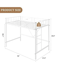 homfan Metal Loft Bed Frame with Ladder and 15.0 Guardrail, Space-Saving Steel Slats, No Box Spring Needed