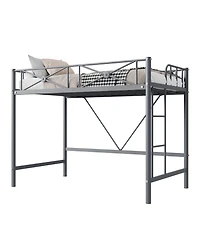 homfan Metal Loft Bed Frame with Ladder and 15.0 Guardrail, Space-Saving Steel Slats, No Box Spring Needed
