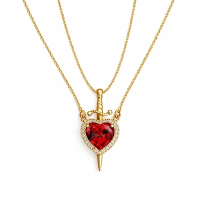 Rebl Jewelry Gold Heart and Dagger 2-Piece Necklace Set