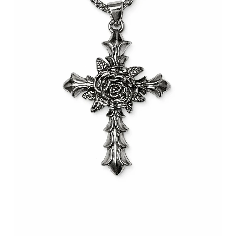 Rebl Jewelry Silver Rose Cross Chain