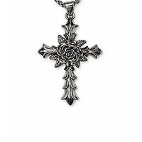 Rebl Jewelry Silver Rose Cross Chain