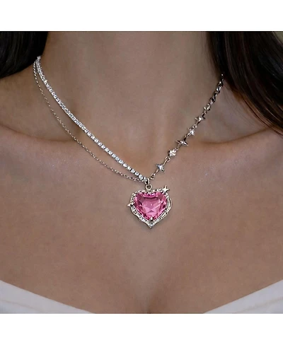 Rebl Jewelry Pink Heart Cross Necklace