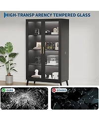 homfan Glass Door Display Cabinet with Motion Sensor Led Lighting, Integrated Usb Power Port and Open Shelving Secure Anti Tip Storage Showcase