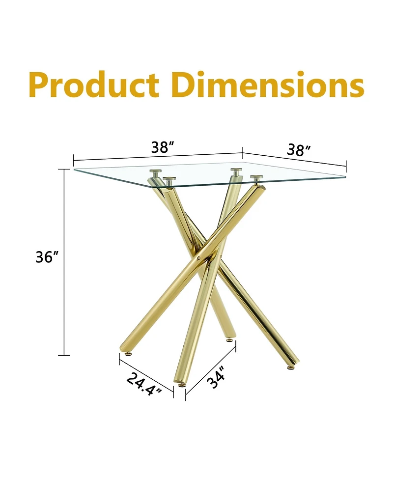 flynama Modern Gold Cross-Leg Bar Table with Tempered Glass Top
