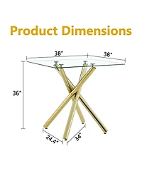 flynama Modern Gold Cross-Leg Bar Table with Tempered Glass Top