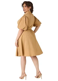 Ashley Stewart Women's Crochet Panel A Line Shirtdress
