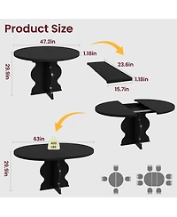 homfan Extendable Round to Oval Dining Table for 4-8, Farmhouse Kitchen Table with Self-Storing Leaf, Mdf Top, Metal Frame