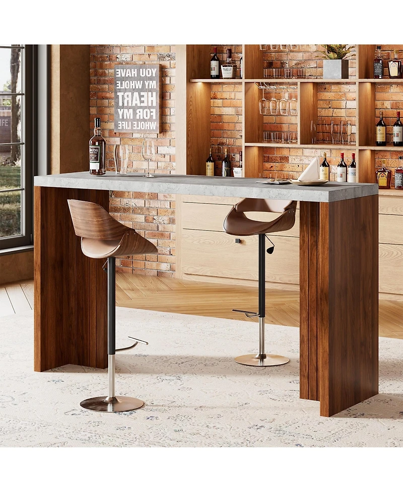 homfan Counter Height Bar Table for 4-6, 55 In Rectangular Pub Table with Faux Marble Top