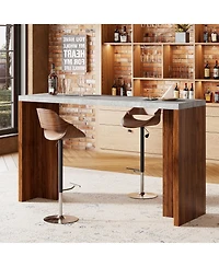 homfan Counter Height Bar Table for 4-6, 55 In Rectangular Pub Table with Faux Marble Top