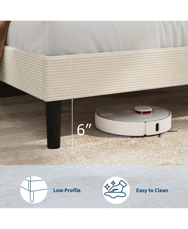 homfan Corduroy Upholstered Platform Bed Frame with Usb Charging Station, Adjustable Storage Headboard