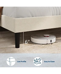 homfan Corduroy Upholstered Platform Bed Frame with Usb Charging Station, Adjustable Storage Headboard