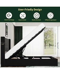 homfan Velvet Lift-Up Storage Bed Frame with Wingback Headboard and Gold Trim, Diamond Tufted Platform Bed