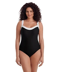 Longitude Women's Texture Luxe Sweetheart Inset Tank Long Torso One-Piece Swimsuit