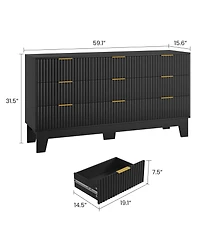 gaomon 9 Drawer Fluted Dresser - Modern Wooden Chest of Drawers with Metal Handle, Clothes Storage Organizer for Bedroom, Hallway, Entryway