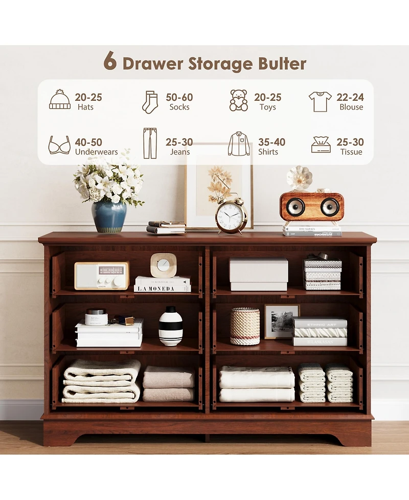 gaomon 6 Drawer Dresser For Bedroom, 47" Wide Double Chest of Drawers, Living Room, Hallway, Entryway