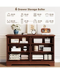 gaomon 6 Drawer Dresser For Bedroom, 47" Wide Double Chest of Drawers, Living Room, Hallway, Entryway
