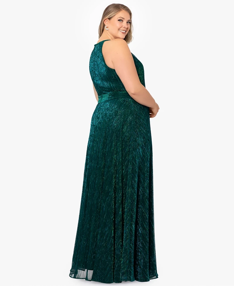 B&A By Betsy and Adam Plus Halter Neck Sleeveless Ball Gown