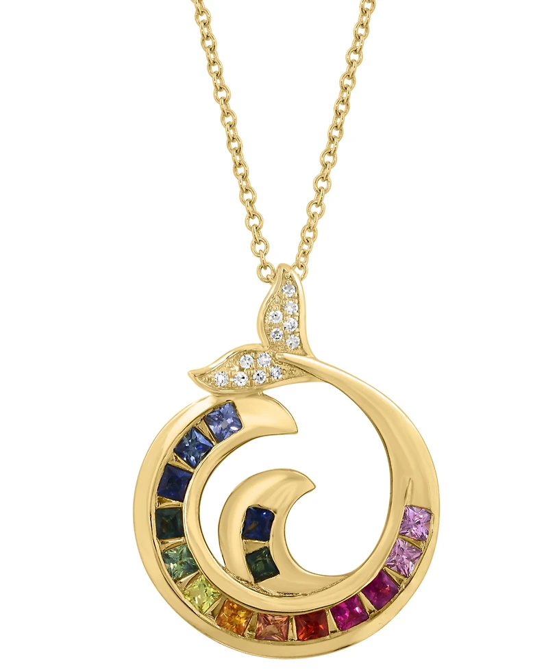 Effy Collection Multi-Sapphire (5/8 ct. t.w.), Tsavorite (1/10 ct. t.w.) & Diamond (1/20 ct. t.w.) Pendant Necklace in 14k Yellow Gold