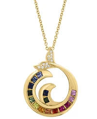 Effy Collection Multi-Sapphire (5/8 ct. t.w.), Tsavorite (1/10 ct. t.w.) & Diamond (1/20 ct. t.w.) Pendant Necklace in 14k Yellow Gold