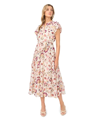 Vince Camuto Women's V-Neck Puff-Sleeve Midi Dress