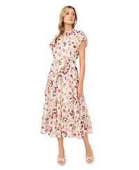 Vince Camuto Women's V-Neck Puff-Sleeve Midi Dress
