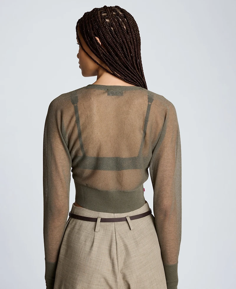 Kenneth Cole Women's Sheer Saddle Shoulder Crop Cardigan