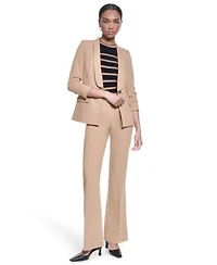 Karl Lagerfeld Paris Womens 3 4 Sleeve Shoulder Padded One Button Blazer Sleeveless Stripe Sweater Mid Rise Flare Pants