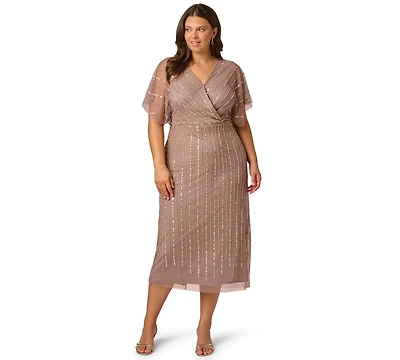 Adrianna Papell Plus Surplice Neck Midi Dress