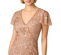 Adrianna Papell Women's Embellished V-Neck Flutter-Sleeve Sheath Dress