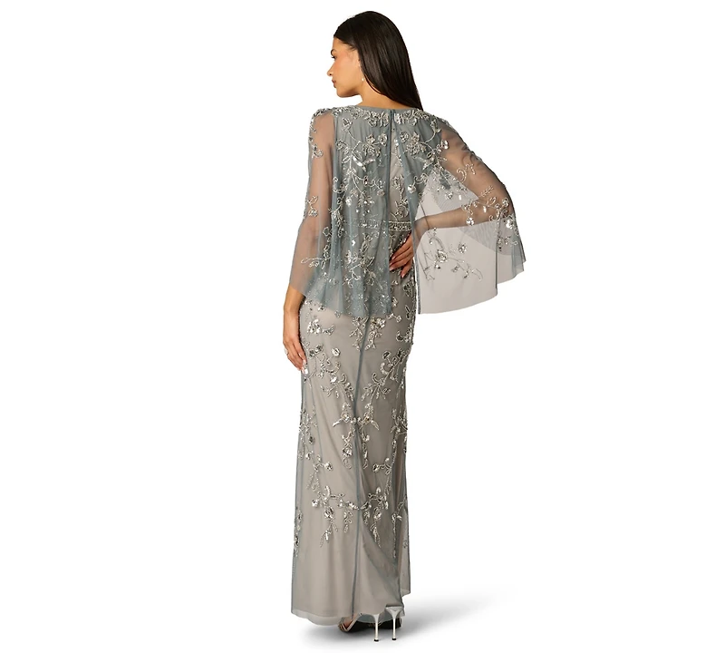 Adrianna Papell Women's Beaded Cape-Sleeve Gown