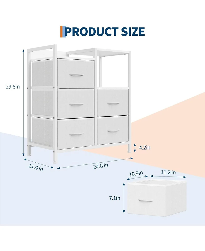 gaomon 5 Drawer Mobile File Cabinet with Open Storage Shelf, Rolling Printer Stand and Fabric Lateral Filing Cabinet for Home Office