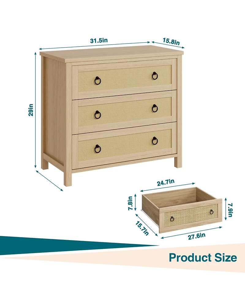 homfan 5 Drawer Tall Dresser, 45 Rattan Boho Chest of Drawers, Wooden with Clothes Storage Cabinet, Organizer for Bedroom