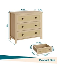 homfan 5 Drawer Tall Dresser, 45 Rattan Boho Chest of Drawers, Wooden with Clothes Storage Cabinet, Organizer for Bedroom