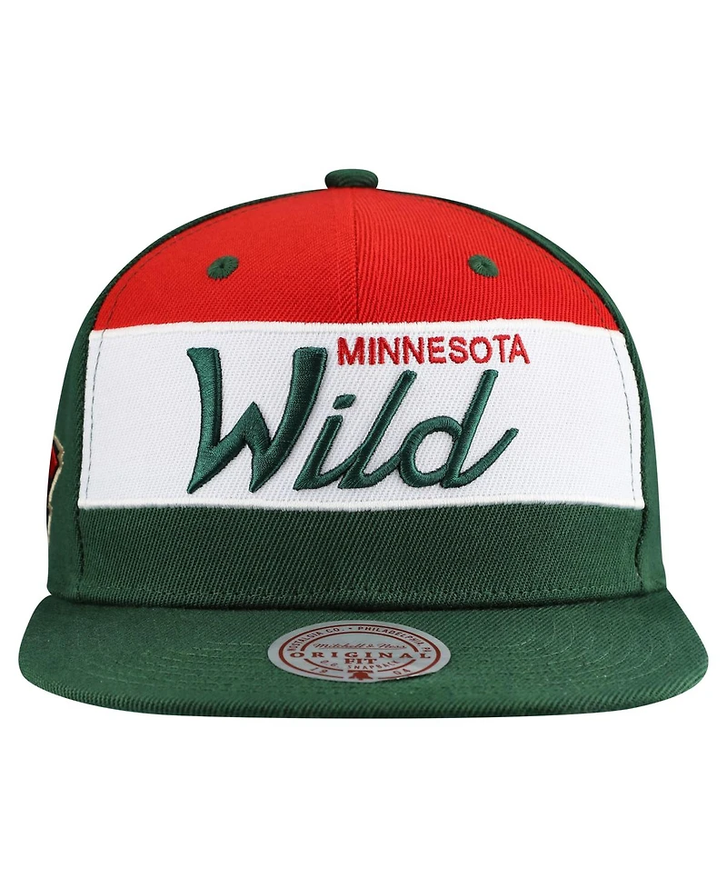 Mitchell & Ness Men's Green Minnesota Wild Retro Script Color Block Snapback Hat