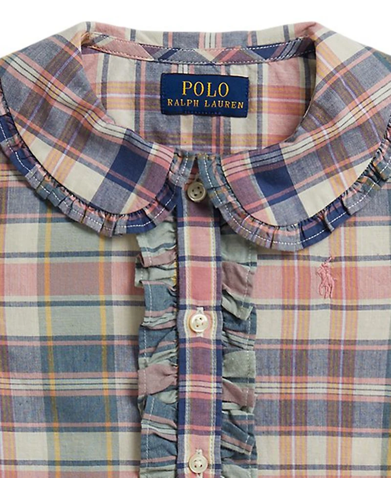 Polo Ralph Lauren Girls' 2T-6X Plaid Short-Sleeve Shirt Dress