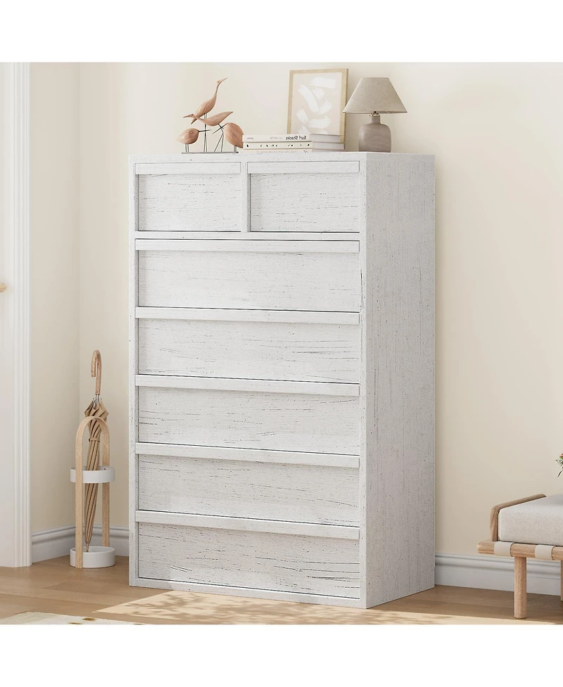 homfan 5 Drawer Dresser for Bedroom, Antique White Chest of Drawers 43" Tall with Large Storage Space, Modern Organizer Living Room