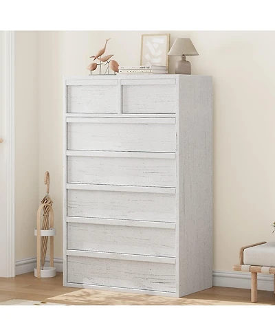 homfan 5 Drawer Dresser for Bedroom, Antique White Chest of Drawers 43" Tall with Large Storage Space, Modern Organizer Living Room