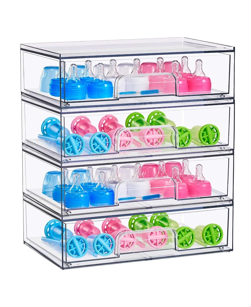 Sorbus Pack Clear Wide Stackable Pull-Out Storage Organizer Bins for Baby Bottles, Bathroom