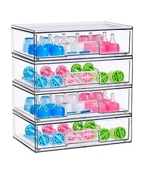 Sorbus 4 Pack Clear Wide Stackable Pull Out Storage Organizer Bins For Baby Bottles Bathroom Kitchen More