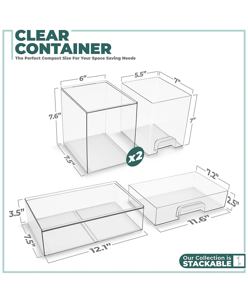Sorbus Piece Set Clear Stackable Pull-Out Storage Organizer Bins for Baby Bottles, Bathroom