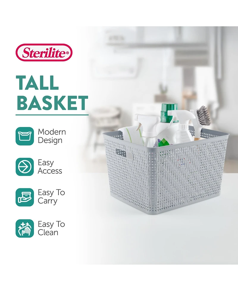 Sterilite 14"Lx8"H Woven Rectangular Tall Basket for Home Organization (6 Pack)